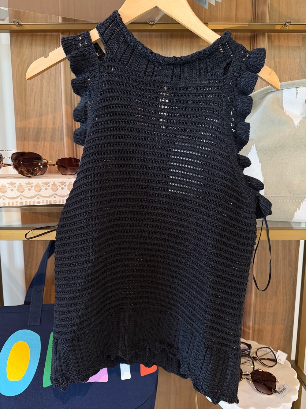 Melissa Black Crochet Ruffle Sleeve Tank Top